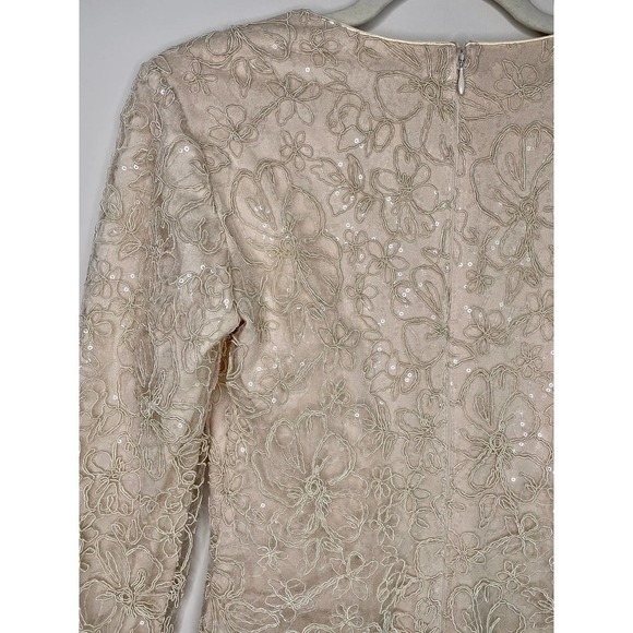 NWT TADASHI SHOJI Plunge Neck Long Sleeve Jacquard Floral Sequin Minidress 6 - Picture 9 of 16